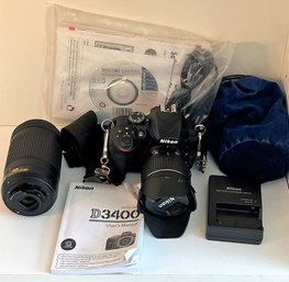 Nikon D3400 Digital Camera With DX VR Lense & Additional DX Lense  - Added Accessories