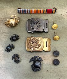 Vintage WWII United States Marine Item Bundle - Solid Brass Buckles, Etc