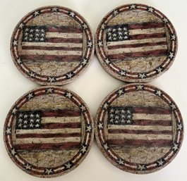 Vintage Thirsty Stone American Flag Coaster Set Of 4 - (B3)