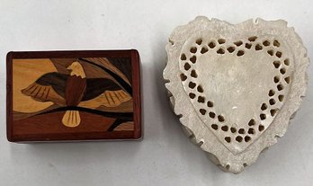 Lot Of 2 Trinket Boxes (1 Wood & 1 Stone)