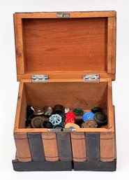 Small Wood Box Filled Filled With Buttons