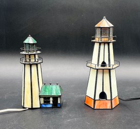 2 Stained Glass Lighthouse Lamps