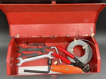 Vintage Red Metal Toolbox With Contents - (T34)