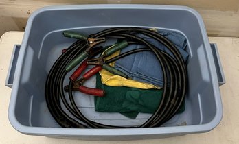Auto Jumper Cables In Roughneck Storage Tote With Rags