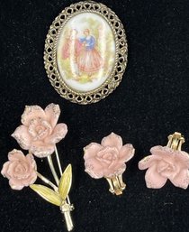 Vintage Brooch With Matching Earrings With Additional Brooch #86