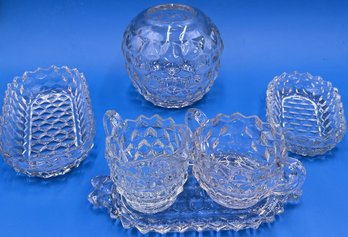 Fostoria American Clear Cube 2 Candy Dish, Sugar & Creamer With Tray, Bowl - (FR1)