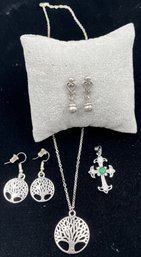 Cross Pendant With Tree - Of - Life Necklace & Earrings #88