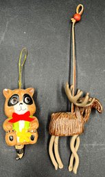 2 Ceramic Wind Chimes - Moose & Racoon - (a1)