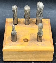 5 Piece End Mill In Wood Block Holder - (T34)