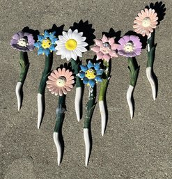 Lot Of 8 Ceramic Flower Garden Stakes