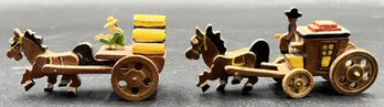 Set Of Vintage Wooden Horses And Wagon Figurines From Japan - (a1)