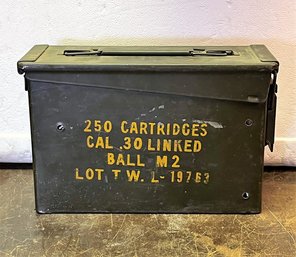 Vintage Metal Military Ammunition Box Filled With Chains / Hook Contents