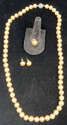 Pearl Necklace, Ring & Earrings #112