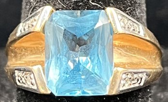 Large Aquamarine, Diamond Ring Set In 10KT Gold #115