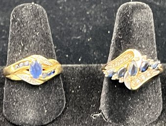 2 Sapphire & Diamond Rings Set In 10KT Yellow Gold #116