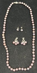 Black Pearl Necklace With 2 Pairs Of Earrings #118