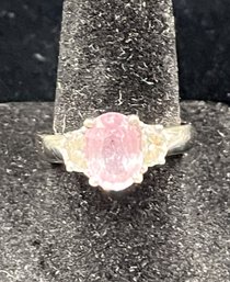 Pink Gemstone & Diamond Ring Set In 10KT White Gold #122