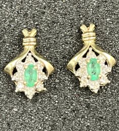 Emerald & Diamond Earrings Set In 10KT Gold #124