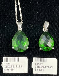 2 Tsavorite Garnet Pendants Set In Sterling Silver #125