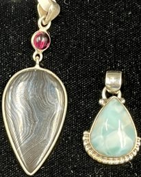 Psilomelane & Ruby Pendant & Laminar Pendant - Both Set In Sterling Silver #127