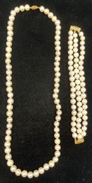 Beautiful Pearl Necklace & Bracelet With Gold Settings #128