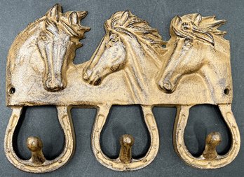 Vintage Cast Iron Three Horses Coat Rack - (A1)