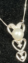 Pearl & Diamond Pendant Set In 18KT White Gold Chain #130