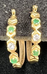 Emerald & Aquamarine Earrings Set In 10KT Gold #132