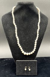 Pearl Necklace With 14K FIC Clasp & 14K Pearl Earrings #140