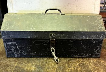 Vintage Metal Tool Box Filled With Scrap Metal Contents