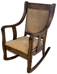 Antique 1900s Oak Upholstery Rocking Chair - (BU)