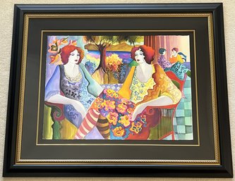 'Two Women In Cafe' Original Watercolor On Paper Signed By Artist Patricia Govezensky - (FR)