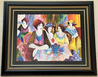 'Women At Tea' Original Watercolor On Paper Signed By Artist Patricia Govezensky Wood Framed - (FR)