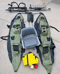 Trout Unlimited Inflatable Float Tube Pontoon Fishing Boat With Padded Seat, Paddles, Racks, Carry Bag, Etc