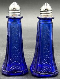 Vintage Cobalt Blue Glass Salt & Pepper Shakers - (K1)