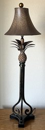 Pineapple Motif Metal Lamp With Leather Lamp Shade - (G)