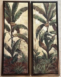 2 Coconut Tree Wood Framed Oil On Canvas Wall Art - (G)