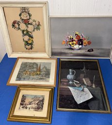 5 Vintage Prints In Frames F#6 - (BB1)