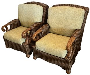 2 Tommy Bahama Weathered Resin Wicker Chairs - (G)