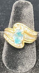 Diamond & Aquamarine Ring Set In 10KT Yellow Gold #165