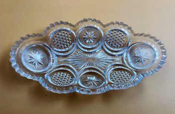 EAPG U.S. Glass Co. 'Cane And Star Medallion' Oblong Relish Dish