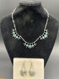 Sterling Silver Turquoise Necklace With Chandelier Earrings J31 - (HC)