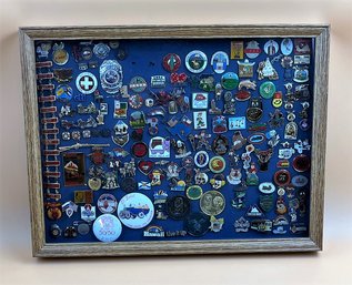 Medal/Lapel Pin Wood Framed Display Case Shadow Box With Over 100 Pins