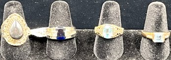 4 Gemstone Rings Set In Sterling Silver #174