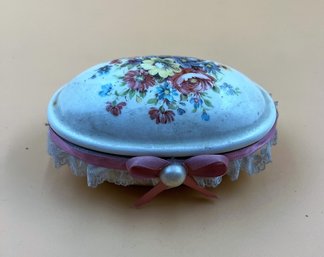Vintage Ceramic Hand Painted, Lidded, Oval Trinket Box