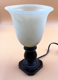 Vintage Bed Side Table/Dresser Lamp With Fluted, Frosted, Smokey Glass Shade
