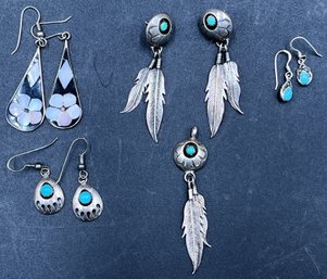 Sterling Silver Earrings & Turquoise Pendant J34 - (HC)
