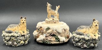 Resin Trinket Boxes With Wolves & Wolf Music Box - (B3)