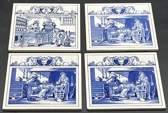 Set Of 4 Delft Holland Handmade Tiles - (K7)