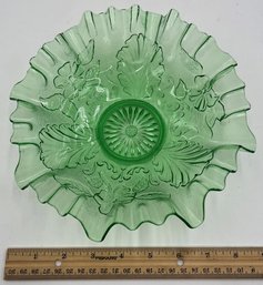 Green Clear Glass Bowl With Scalloped Edge Rim - (H)
